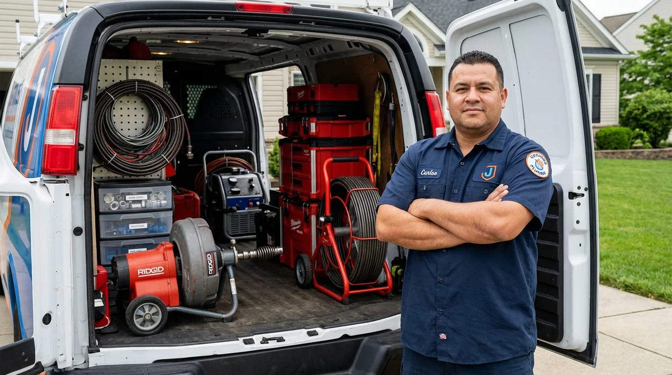 Professional drain cleaning equipment and Johns Plumbing LLC plumber in Mayer