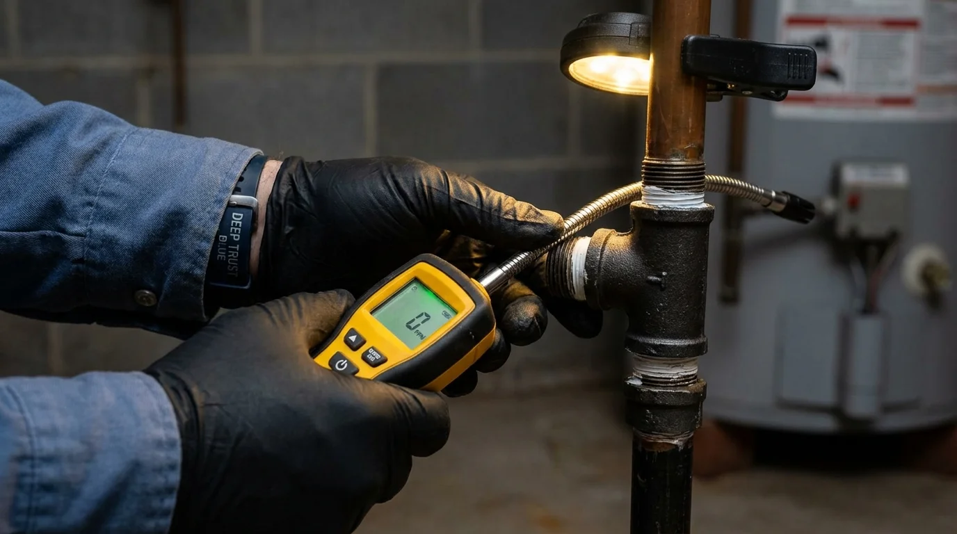 Gas leak detection with electronic sniffer by Johns Plumbing LLC in Mayer